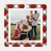 Weihnachten Kariertes Foto Ornament Aus Metall (Vorderseite)