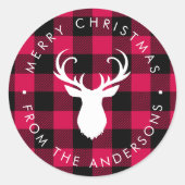 Weihnachten Kariertes Muster und Hirsch Runder Aufkleber (Vorderseite)