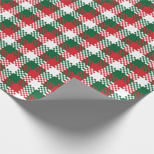 Weihnachten kariertes Rot-Grün-Büffel-Muster Geschenkpapier (Ecke)
