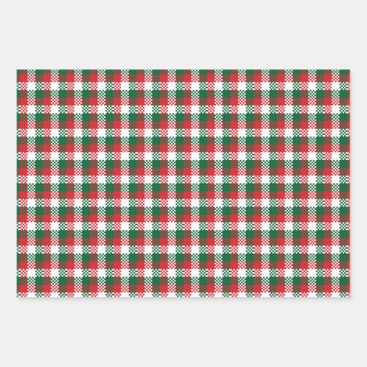 Weihnachten kariertes Rot-Grün-Büffel-Muster Geschenkpapier Set (Vorderseite 2)