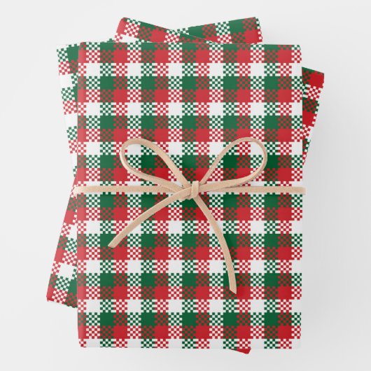 Weihnachten kariertes Rot-Grün-Büffel-Muster Geschenkpapier Set (Beispiel)