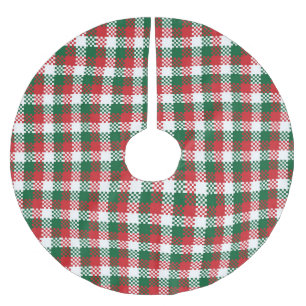 Weihnachten kariertes Rot-Grün-Büffel-Muster Polyester Weihnachtsbaumdecke