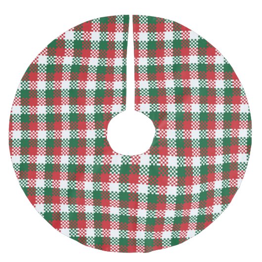 Weihnachten kariertes Rot-Grün-Büffel-Muster Polyester Weihnachtsbaumdecke (Vorderseite)