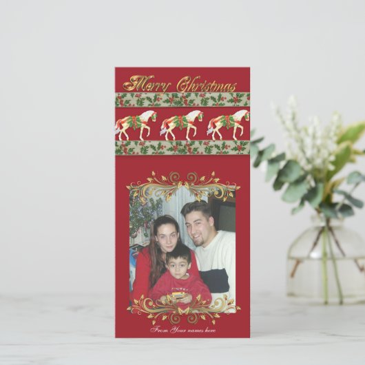 Weihnachten Karusselpferde Fotokarte (Stehend Vorderseite)