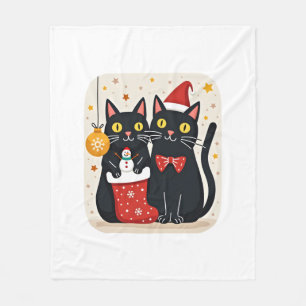 Weihnachten Katzen Retro 50er 60er Xmas (1) Fleecedecke