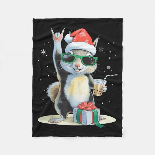 Weihnachten Kawaii Eichhörnchen Bubble Tea Boba Ei Fleecedecke (Vorderseite)