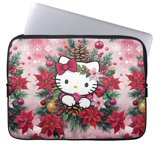 Weihnachten Kawaii Kitty in Rosa Laptopschutzhülle (Vorderseite)