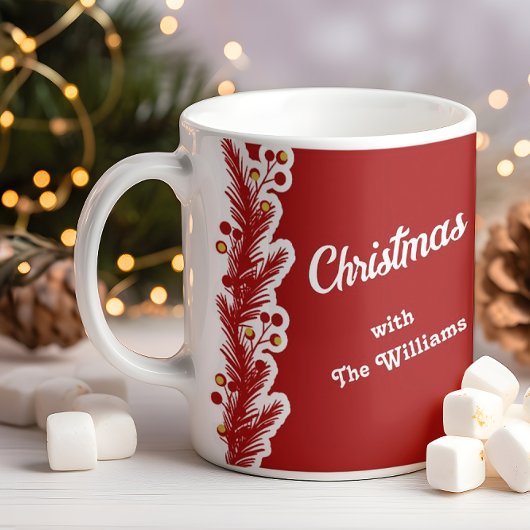 Weihnachten | Kieferngrenze Moderner Familienname Kaffeetasse