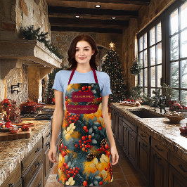 Weihnachten - Kiefernzweige, rote Berries, Pinecon Schürze