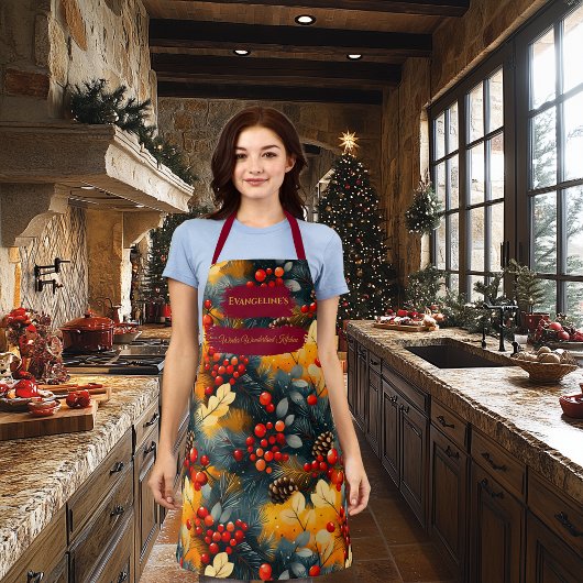 Weihnachten - Kiefernzweige, rote Berries, Pinecon Schürze