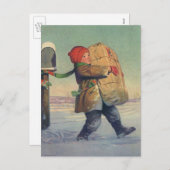 Weihnachten, Kind mit großem Paket Feiertagspostkarte (Vorne/Hinten)