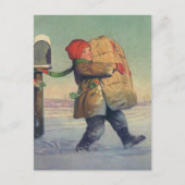 Weihnachten, Kind mit großem Paket Feiertagspostkarte (Vorderseite)