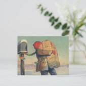 Weihnachten, Kind mit großem Paket Feiertagspostkarte (Stehend Vorderseite)