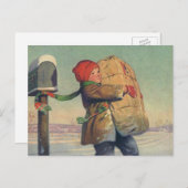Weihnachten, Kind mit großem Paket Feiertagspostkarte (Vorne/Hinten)