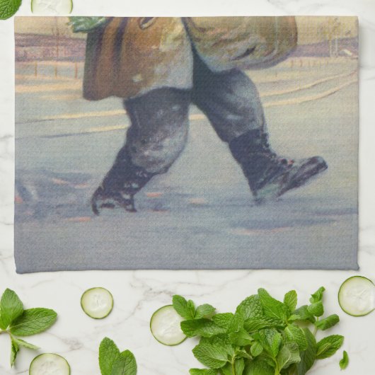 Weihnachten, Kind mit großem Paket Geschirrtuch (Gefaltet)