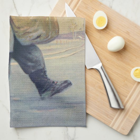 Weihnachten, Kind mit großem Paket Geschirrtuch (Viertel Falte)