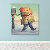 Weihnachten, Kind mit großem Paket Leinwanddruck (Insitu (Holzboden))