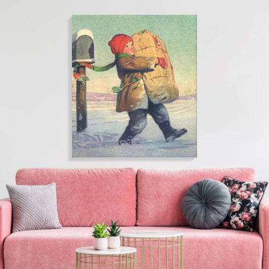 Weihnachten, Kind mit großem Paket Leinwanddruck (Insitu (Wohnzimmer))