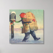 Weihnachten, Kind mit großem Paket Leinwanddruck (Vorderseite)