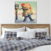 Weihnachten, Kind mit großem Paket Leinwanddruck (Insitu (Schlafzimmer))