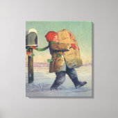 Weihnachten, Kind mit großem Paket Leinwanddruck (Vorderseite)