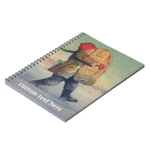 Weihnachten, Kind mit großem Paket Notizblock (Linke Seite)