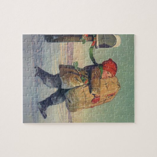 Weihnachten, Kind mit großem Paket Puzzle (Horizontal)