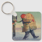 Weihnachten, Kind mit großem Paket Schlüsselanhänger (Vorderseite)