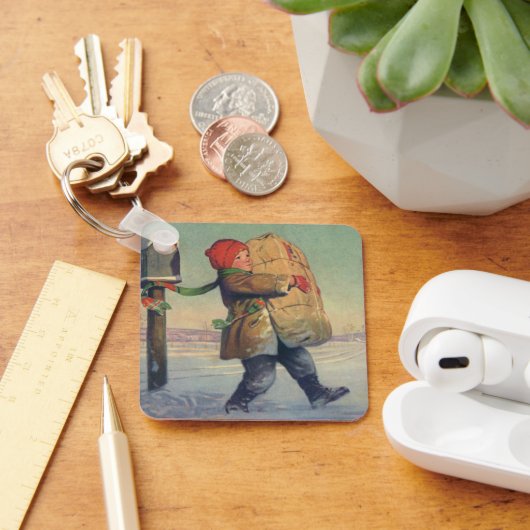 Weihnachten, Kind mit großem Paket Schlüsselanhänger (Schreibtisch)