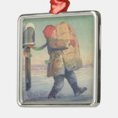 Weihnachten, Kind mit großem Paket Silbernes Ornament (Links)