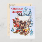 Weihnachten, Kind und Skitoten Feiertagspostkarte (Vorne/Hinten)