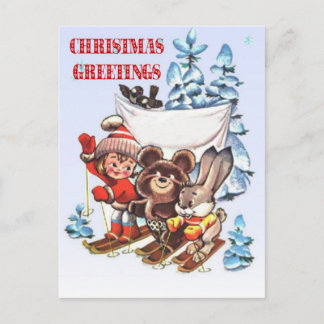 Weihnachten, Kind und Skitoten Feiertagspostkarte