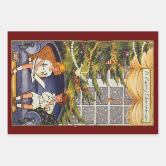 Weihnachten, Kinder auf einer Couch sitzen Geschenkpapier Set (Vorderseite 3)