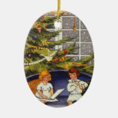 Weihnachten, Kinder auf einer Couch sitzen Keramikornament (Vorne)