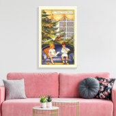 Weihnachten, Kinder auf einer Couch sitzen Leinwanddruck (Insitu (Wohnzimmer))