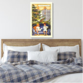 Weihnachten, Kinder auf einer Couch sitzen Leinwanddruck (Insitu (Schlafzimmer))