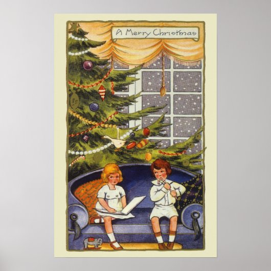 Weihnachten, Kinder auf einer Couch sitzen Poster (Vorne)