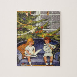 Weihnachten, Kinder auf einer Couch sitzen Puzzle