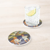 Weihnachten, Kinder auf einer Couch sitzen Untersetzer (Seite)