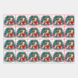 Weihnachten Kinder Pferde Kalb und Schafe Geschenkpapier Set