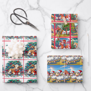 Weihnachten Kinder Pferde Kalb und Schafe Geschenkpapier Set