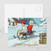 Weihnachten Kinder Rodelbahn Postkarte (Vorne/Hinten)