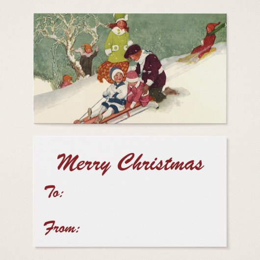 Weihnachten, Kinder Rodeln im Schnee (Vorne & Hinten)