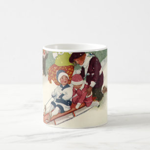 Weihnachten, Kinder Rodeln im Schnee Kaffeetasse