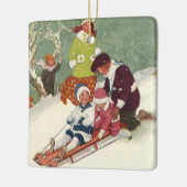 Weihnachten, Kinder Rodeln im Schnee Keramikornament (Links)