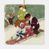 Weihnachten, Kinder Rodeln im Schnee Keramikornament (Rückseite)