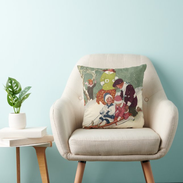 Weihnachten, Kinder Rodeln im Schnee Kissen (Stuhl )