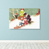 Weihnachten, Kinder Rodeln im Schnee Leinwanddruck (Insitu (Holzboden))