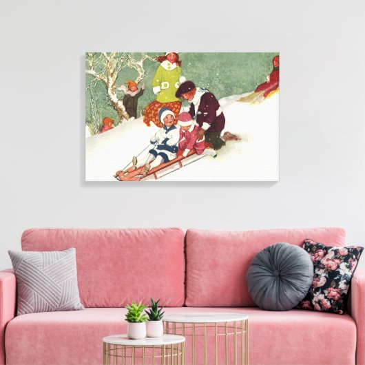 Weihnachten, Kinder Rodeln im Schnee Leinwanddruck (Insitu (Wohnzimmer))