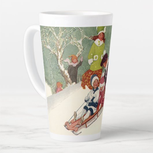 Weihnachten, Kinder Rodeln im Schnee Milchtasse (Linke Ecke)